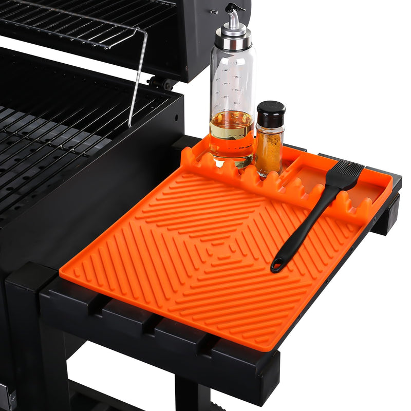 Griddle Mat Barbeque Grill Accessories Tools for Blackstone, Side Shelf Mat Grill Pad for Outdoor Grill Kitchen Counter Spatula Silicone Mat with Drip Pad for Kitchen, Cooking, Countertop (Orange) - Grill Parts America