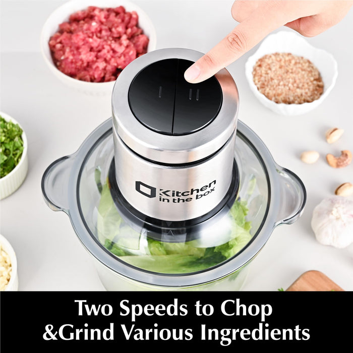 Kitchen in the box Food Processors,Small Meat Grinder & Food Chopper Electric Vegetable Chopper with 2 Bowls (8 Cup+8 Cup)& 2 Bi-Level Blades for Meat/fish/Vegetable/Baby Food (Black, 8cups+8cups) - Grill Parts America