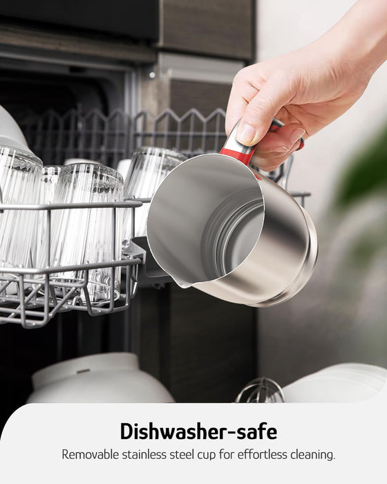 Hazel Quinn Milk Frother, 5 Functions, Variable Temp and Thickness Frother and Steamer, Detachable for Dishwasher Safe, 400ML/13.5OZ for Hot & Cold Latte, Cappuccino - Ruby Red - Grill Parts America