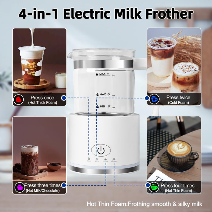 Electric Milk Frother, 4 in 1 Milk Frother and Steamer, Milk Steamer,16.9OZ/500ml Automatic Warm and Cold Foam Maker for Coffee,Latte, Cappuccino, Macchiato, Hot Chocolate, Dishwasher Safe (White) - Grill Parts America