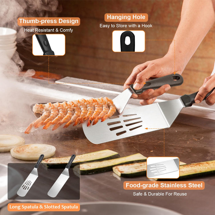 Griddle Accessories Kit for Blackstone,8 Pcs Flat Top Grill Accessories Set with Griddle Spatulas, Scraper, Spatula Holder and Carry Bag for Indoor BBQ/Outdoor Camping - Grill Parts America