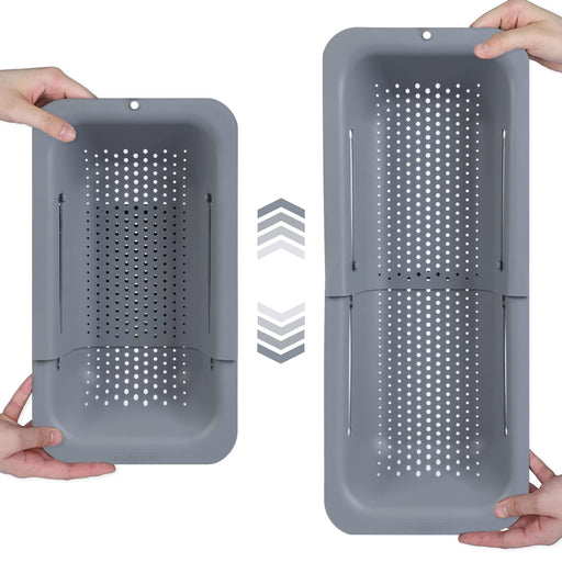 BLUE GINKGO Over the Sink Colander Strainer Basket - Wash Vegetables and Fruits, Drain Cooked Pasta and Dry Dishes - Extendable - New Home Kitchen Essentials (7.9W x 14-19L x 2.75H) - Gray - Grill Parts America