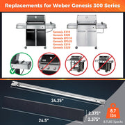QuliMetal 24.5" Flavorizer Bars & SUS304 34.5" Grill Burners for Weber Genesis 300 Series – Fits E310, E320, S310, S320 (Side Control Panels), Replaces Weber 7540, 67722, 67820 - Grill Parts America
