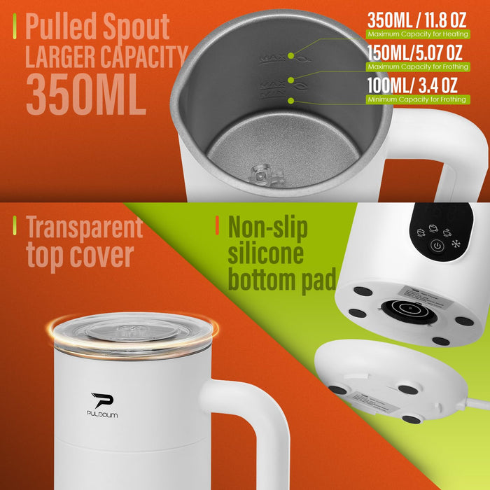 Milk Frother, Electric Milk Frother and Steamer 4 in 1 Automatic Coffee Steamer Frother, 11.8OZ / 350ML Warm and Cold Foam Frother For Coffee,Latte, Cappuccino, Macchiato, Hot Chocolate, White - Grill Parts America