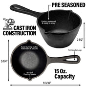Small Cast Iron Basting Pot with Silicone BBQ Brush – Cast Iron Saucepan for Grilling, Smoking, and BBQ Accessories, 15 Oz - Grill Parts America