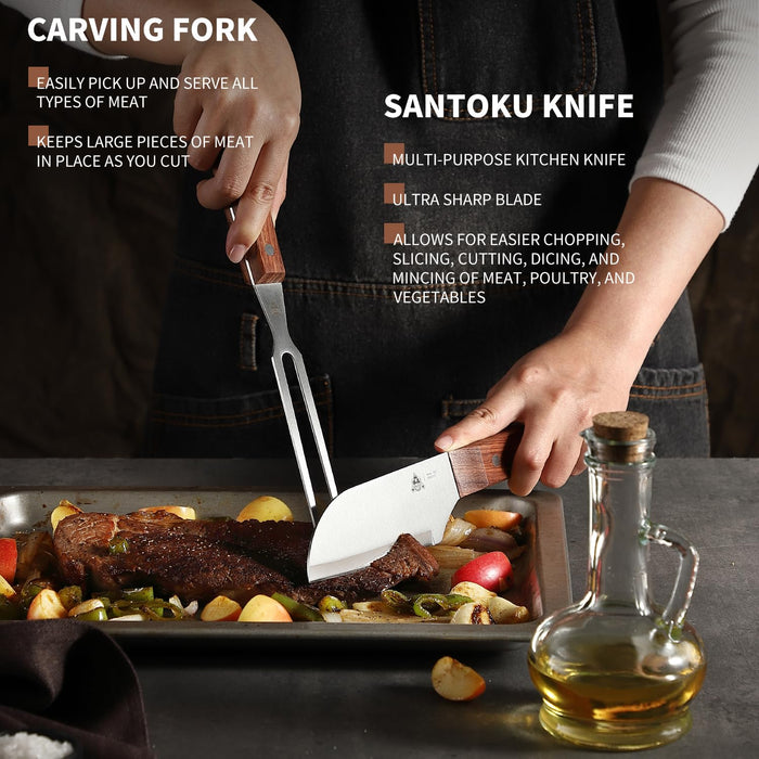 GRILLGEN 6-Piece Professional Griddle Accessories Kit for Griddle Cooking, Premium Rosewood Handles Spatulas Set with Scraper, Santoku Knife, Carving Fork, Storage Bag, Flat Top Grill Accessories - Grill Parts America