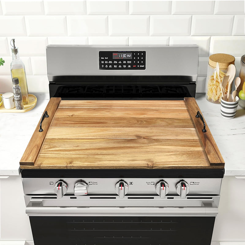 GASHELL Noodle Board Stove Cover with Handles for Electric, Gas Stove Top (Acacia Wood) - Grill Parts America