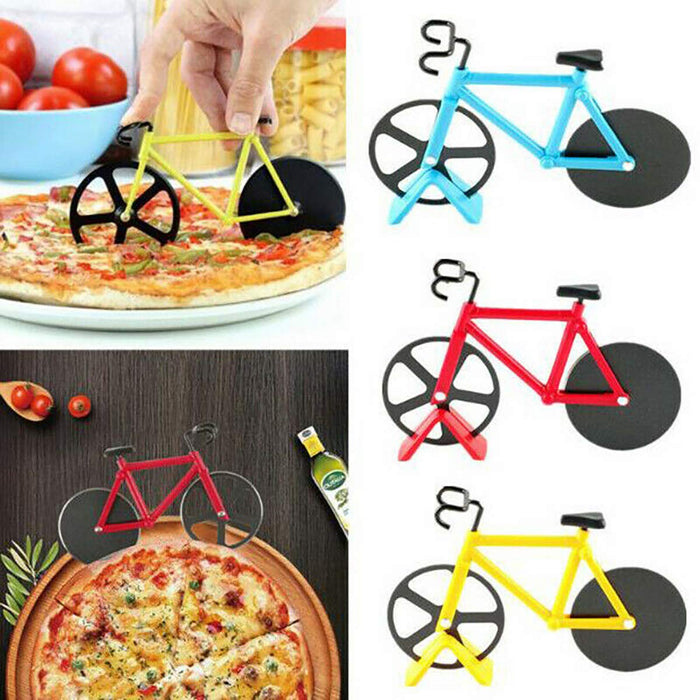 UpTuoLi Bicycle Pizza Cutter Wheel Non-Stick Dual Stainless Steel Cutting Wheels with Display Stand for Housewarming Kitchen Gadget - Grill Parts America