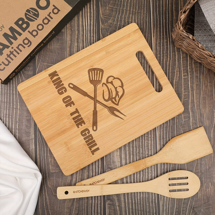 KITCHENVOY King of The Grill Bamboo Cutting Board for Men - Dad Cutting Board - Grilling Gifts for Men, Birthday Gift for Dad, Kitchen Gift for Husband on Anniversary - BBQ Board for Godfather - Grill Parts America