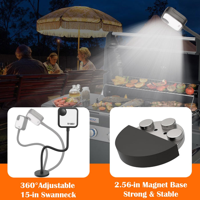 Grill Lights for Outdoor Grill, Magnetic BBQ Grill Light, Rechargeable LED BBQ Light for Grill, Solar Grill Accessories Light with Magnet Base-Flexible Gooseneck BBQ Light, Grilling Gifts for Men - Grill Parts America