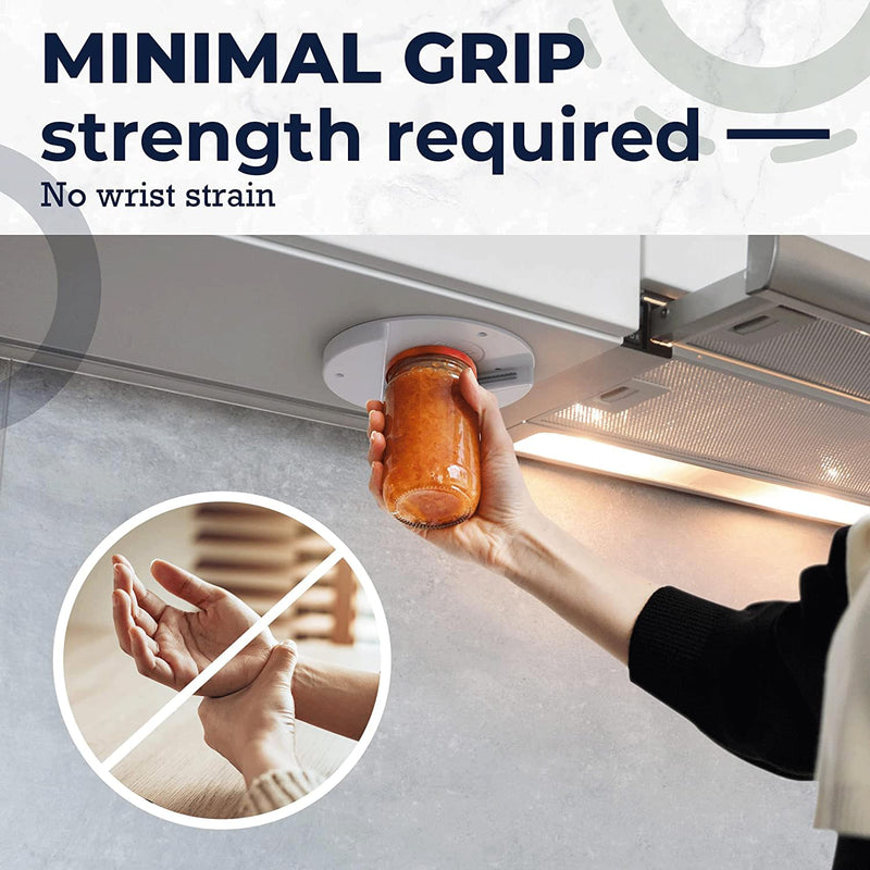 EZ Off Jar Opener for Seniors - Under Cabinet Jar Openers for Weak Hands, Easy Grip, Arthritis jar opener, One Handed Gadgets & Bottle Opener - Essential Kitchen Gadgets for Home Assistance - White - Grill Parts America