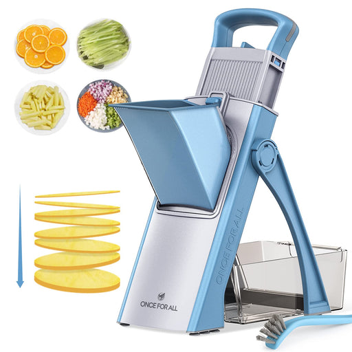 ONCE FOR ALL Upgrade Safe Mandoline Slicer Plus, Biger Size, Adjustable Vegetable Food Chopper Potato Fries Cutter, Detachable Blade, Kitchen Chopping Artifact, Gift (SkyBlue) - Grill Parts America