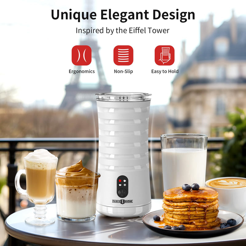 Paris Rhône Milk Frother, Upgraded 4-in-1 Milk Steamer and Frother, Hot & Cold Foam Maker and Milk Warmer with Temperature Control, Auto Shut-Off, Frother for Coffee, Latte, Cappuccino, Macchiato - Grill Parts America