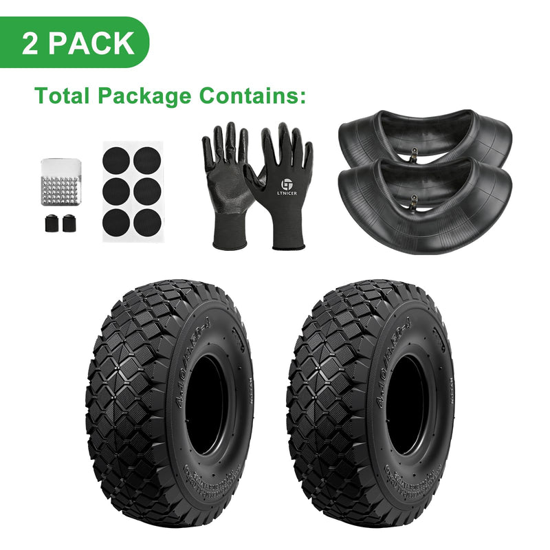 LTNICER 4.10/3.50-4 tire and inner tube with bent valve stem, 2-pack universal replacement set