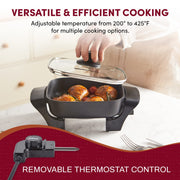 Elite Gourmet EG808 8” x 8" Non-stick Electric Skillet, Dishwasher Safe with Tempered Glass Vented Lid, Rapid Heat Up, 600W, Black - Grill Parts America