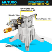 MUTURQ Vertical Pressure Washer Pump 7/8" Shaft, 3000 PSI, 2.5 GPM Replacement Power Washer Pump, Compatible with gcv190, 308653078, Rear facing, M22-14mm Outlet - Grill Parts America
