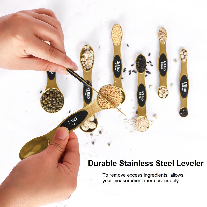 Magnetic Measuring Spoons Set Stainless Steel with Leveler, Stackable Metal Tablespoon Measure Spoon for Baking, Measuring Cups and Spoon Set Kitchen Gadgets Apartment Essentials Fits in Spice Jars - Grill Parts America