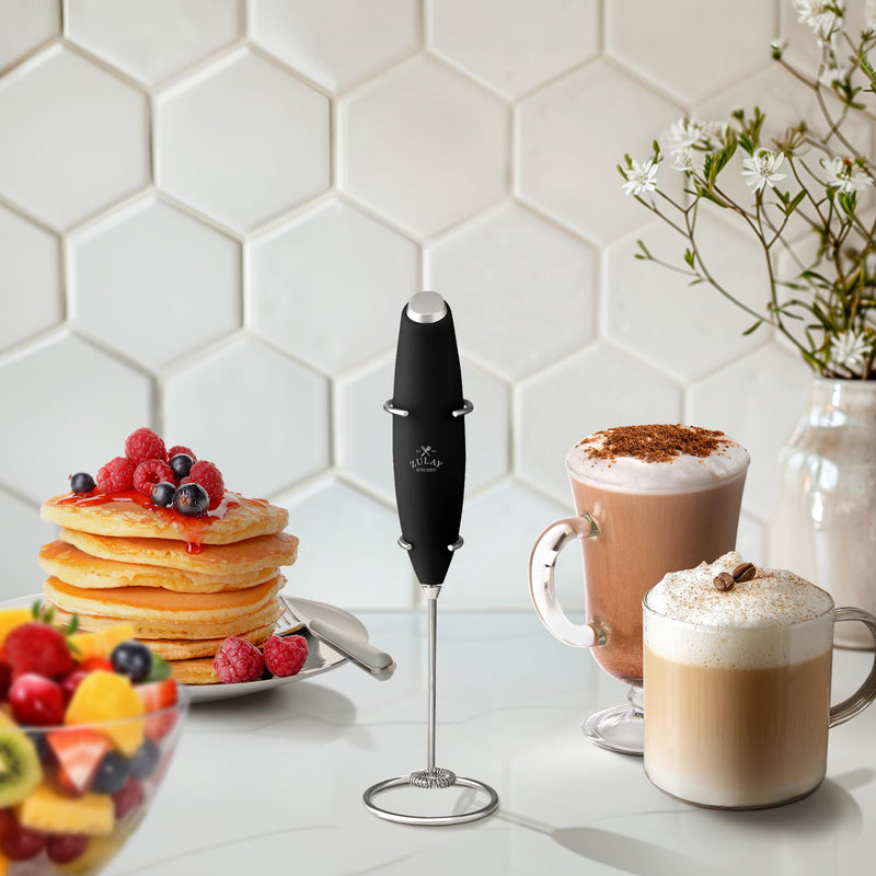 Zulay Kitchen Powerful Milk Frother Wand - Ultra Fast Handheld Drink Mixer - Electric Whisk Foam Maker for Coffee, Lattes, Cappuccino, Frappe, Matcha, Hot Chocolate & Coffee Creamer - Milk Boss Black - Grill Parts America