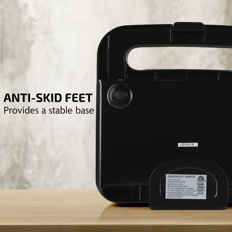 OVENTE Electric Sandwich Maker with Non-Stick Plates, Indicator Lights, Cool Touch Handle, Easy to Clean and Store, Perfect for Cooking Breakfast, Grilled Cheese, Tuna Melts and Snacks, Black GPS401B - Grill Parts America