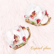 OEAGO Gifts for Mom Women Mothers Day Glass Coffee Enamels Mug Best Birthday Butterfly Rose Gifts for Her from Daughter Son Lead-Free Valentines Day Christmas Red Tea Cup with Spoon Set - Grill Parts America