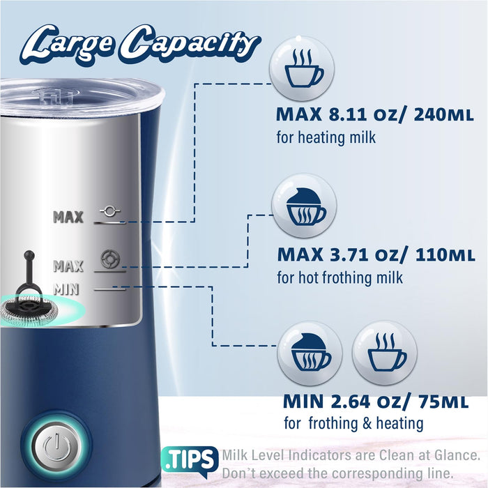 Huogary Milk Forther Simple Milk Frother and Steamer 2-in-1 Milk Steamer with Hot Milk Foam and Hot Milk for Latte, Macchiato, Cappuccinos (blue) - Grill Parts America