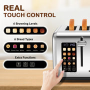 Mecity 4 Slice Toaster Touch Screen Control 4 Wide Slot, Stainless Steel Smart Bread Toaster for Bagel Muffin Waffle, Dual Control Pannel, Timer, Defrost, Reheat, 120V 1650W - Grill Parts America