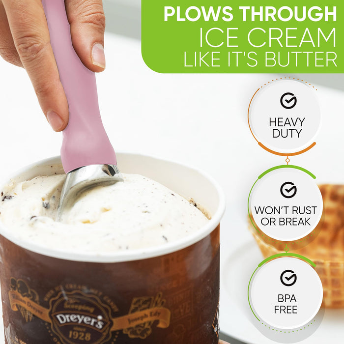 Spring Chef Ice Cream Scoop with Soft Grip Handle, Professional Heavy Duty Sturdy Scooper, Premium Kitchen Tool for Cookie Dough, Gelato, Sorbet, Pink Lemonade - Grill Parts America