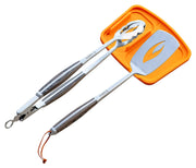 Ignite Grilling 2pc BBQ Grill Tool Set with Pakka Handles - Forged Stainless Steel Spatula, Locking Tongs & Silicone Trivet - - Grill Parts America