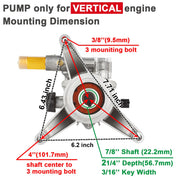 YAMATIC 7/8" Shaft Vertical Pressure Washer Pump 3000 PSI @ 2.5 GPM Replacement Pump for Power Washer Compatible with 308653045, 308653093, 308653052, 308653078, GCV160, GCV190 Rear Inlet/Outlet - Grill Parts America