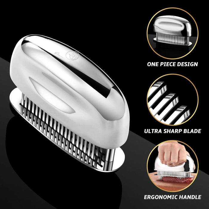 Meat Tenderizer Tool, Ultra Sharp Needle Blades 100% Stainless-Steel, Heavy-Duty Kitchen Gadgets, Hand Held Meat Tenderizer Needle Tool, Cooking Gadget for Tenderizing Chicken, Steak, Veal, BBQ - Grill Parts America
