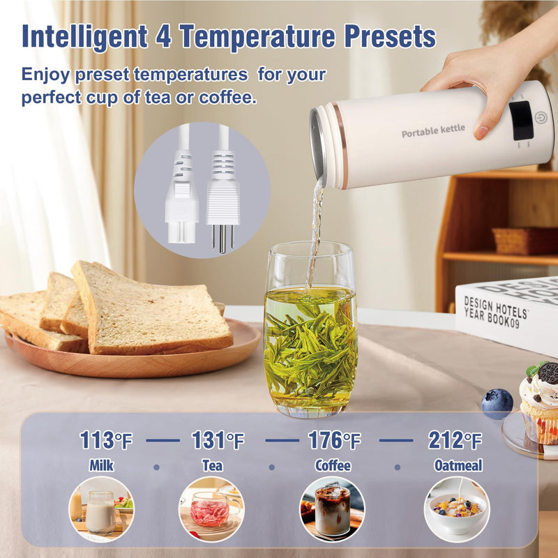 Travel Electric Kettle Portable Mini Kettle,Small Hot Water Boiler with 4 Temperature Settings,304 Stainless Steel,Fast Boiling Water with Auto Shut-Off and Boil Dry Protection (Beige, 400ML) - Grill Parts America