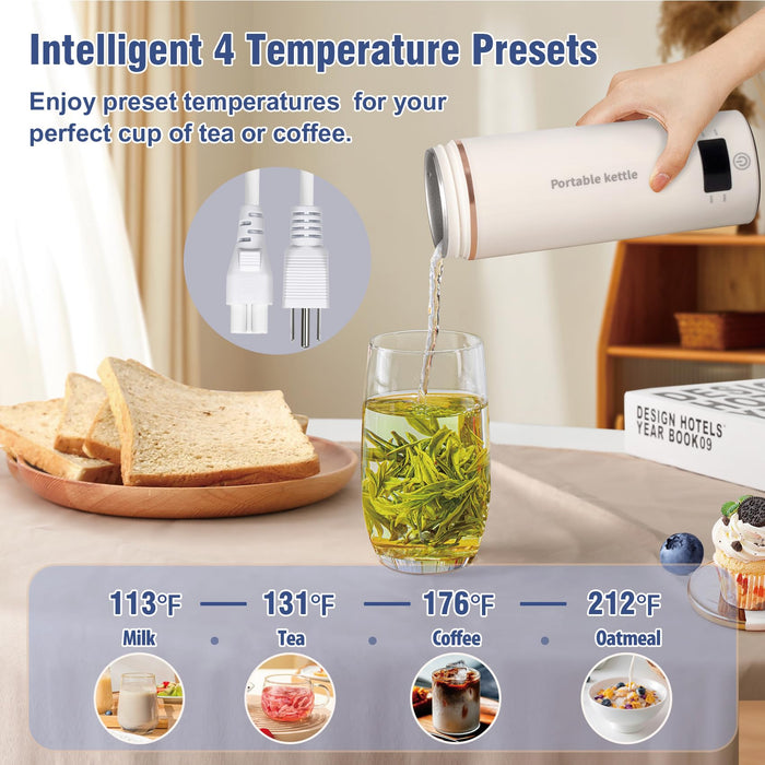 Travel Electric Kettle Portable Mini Kettle,Small Hot Water Boiler with 4 Temperature Settings,304 Stainless Steel,Fast Boiling Water with Auto Shut-Off and Boil Dry Protection (Beige, 400ML) - Grill Parts America