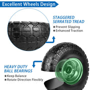 Phepetroll 10-inch flat-free solid tires and wheels with 5/8-inch axle bore for cart and wheelbarrow, 2-pack