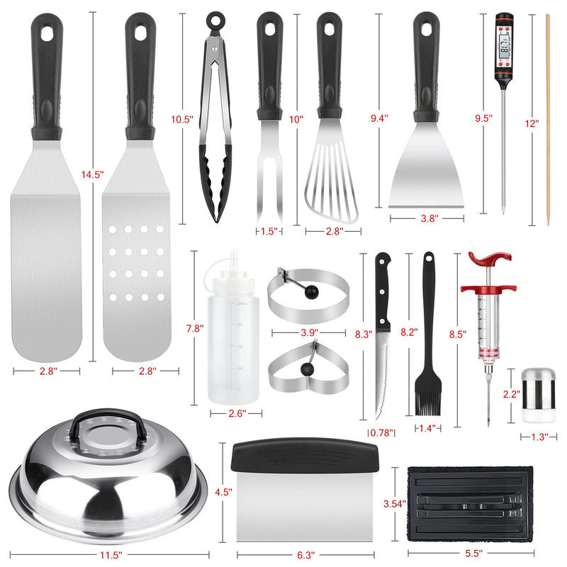 Griddle Accessories Kit, 135 Pcs Griddle Grill Tools Set for Blackstone and Camp Chef, Professional Grill BBQ Spatula Set with Basting Cover, Spatula, Scraper, Bottle, Tongs, Egg Ring - Grill Parts America