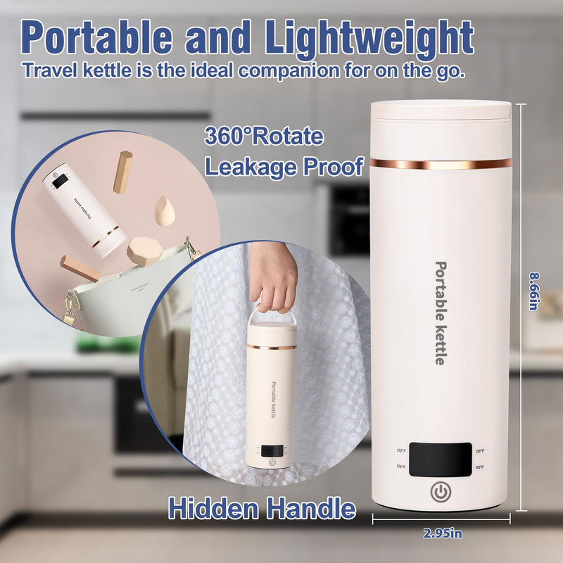 Travel Electric Kettle Portable Mini Kettle,Small Hot Water Boiler with 4 Temperature Settings,304 Stainless Steel,Fast Boiling Water with Auto Shut-Off and Boil Dry Protection (Beige, 400ML) - Grill Parts America