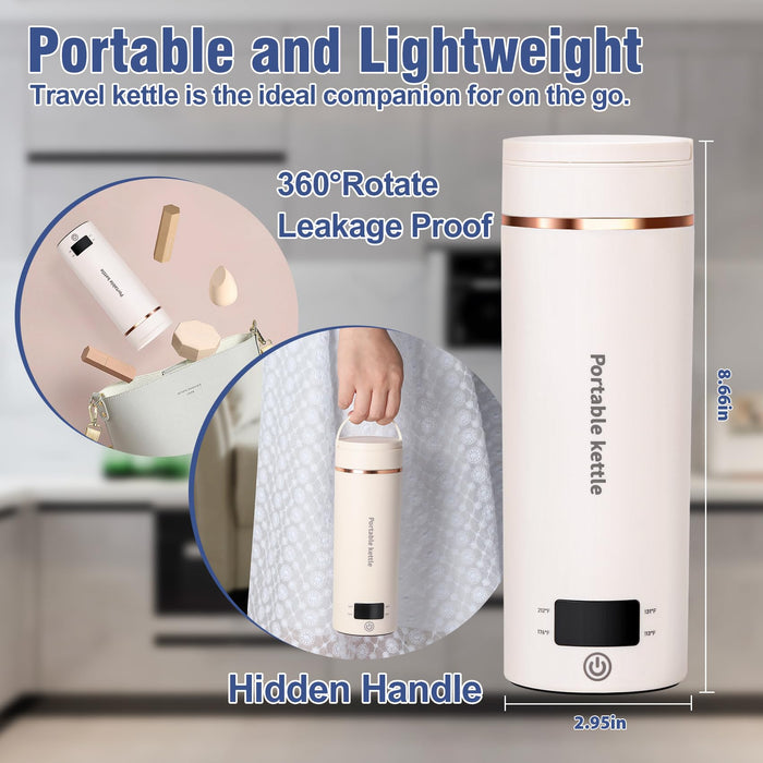 Travel Electric Kettle Portable Mini Kettle,Small Hot Water Boiler with 4 Temperature Settings,304 Stainless Steel,Fast Boiling Water with Auto Shut-Off and Boil Dry Protection (Beige, 400ML) - Grill Parts America