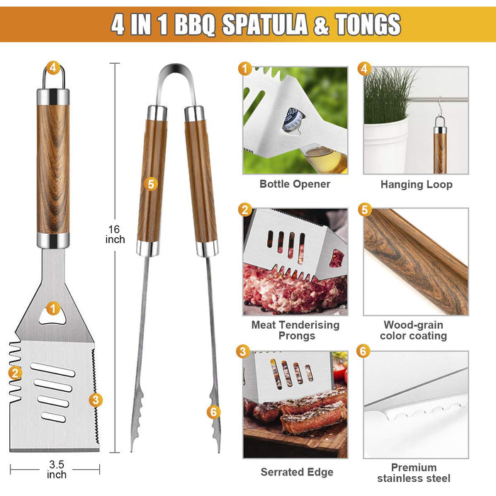 Cifaisi BBQ Grill Utensils Set for Camping/Backyard, 38Pcs Stainless Steel Grill Tools Grilling Accessories with Barbecue Mats, Aluminum Case, Thermometer for Men Women - Grill Parts America