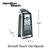 Hamilton Beach Smooth Touch Electric Automatic Can Opener with Easy Push Down Lever, Eliminates Sharp Edges, Opens All Standard-Size and Pop-Top Cans, Extra Tall, Black and Chrome (76606AG) - Grill Parts America