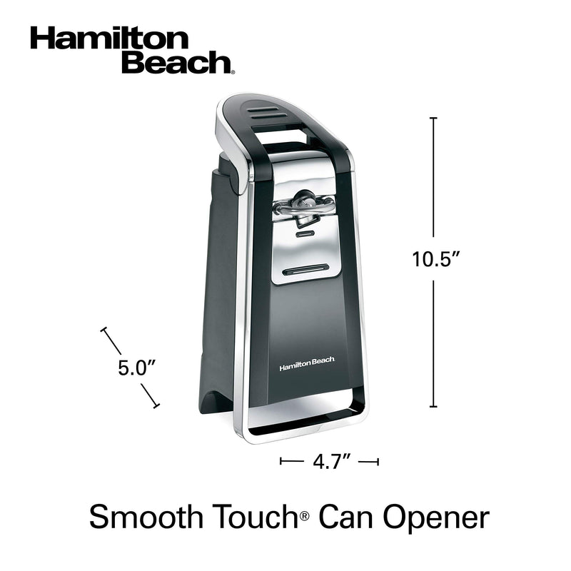 Hamilton Beach Smooth Touch Electric Automatic Can Opener with Easy Push Down Lever, Eliminates Sharp Edges, Opens All Standard-Size and Pop-Top Cans, Extra Tall, Black and Chrome (76606AG) - Grill Parts America