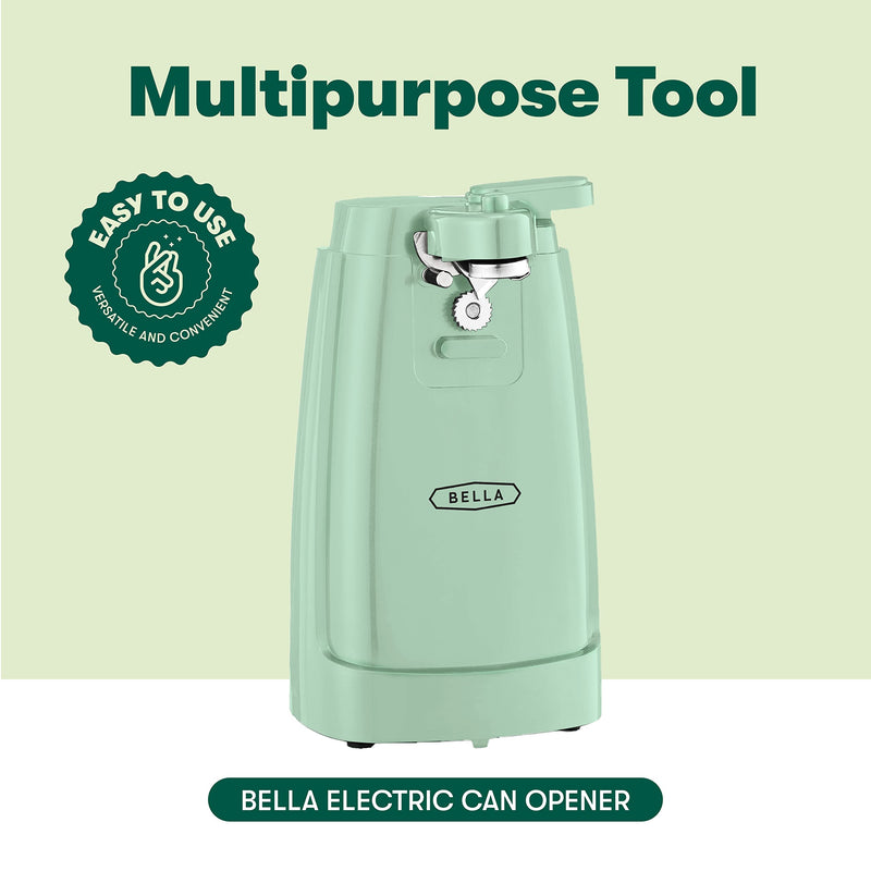 BELLA Electric Can Opener and Knife Sharpener, Multifunctional Jar and Bottle Opener with Removable Cutting Lever and Cord Storage, Stainless Steel Blade, Sage - Grill Parts America