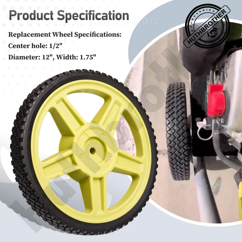 Huthbrother 2-pack 12 x 1.75 inch replacement wheels with 1/2-inch hub for Homelite and Ryobi patio equipment