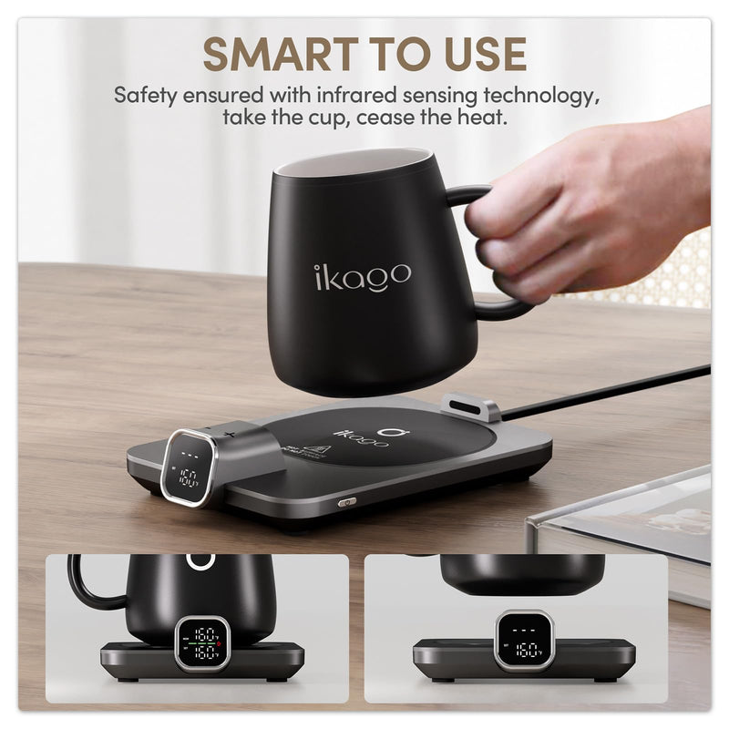 ikago Smart Heated Coffee Mug Warmer & Mug Set - Heated Mug Warmer with Auto Shut Off, 1°F Precise Temperature Control Mug Warmer, Electric Coffee Mug Warmer for Desk, Birthday Gifts for Women and Men - Grill Parts America
