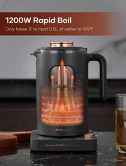 Electric Tea Kettle, INTASTING Glass Electric Kettle with tea Infuser and Precise knob temperature control, 1200W Fast Heating, BPA-Free, Easy to Clean, for Tea and coffee, Dark Grey - Grill Parts America