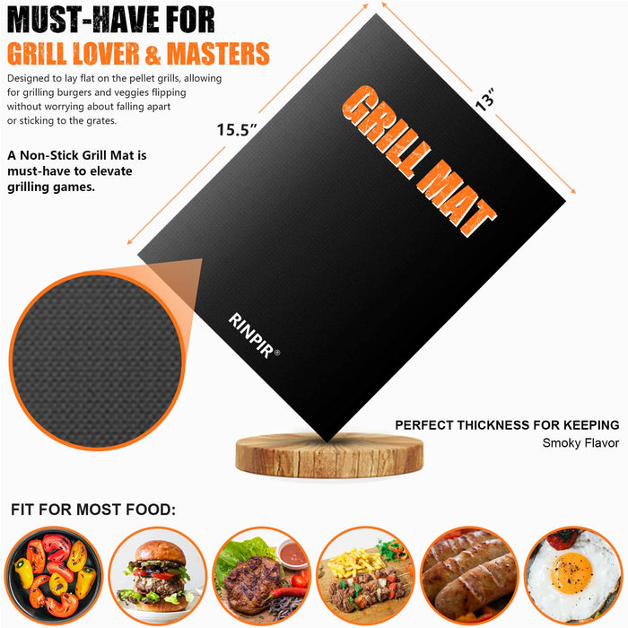 RINPIR 31pcs Stainless Steel BBQ Grill Accessories Set for Men Dad, Heavy Duty Grilling Tools for Outdoor Camping, BBQ Utensils Kit with Mats, Grill Brush in Carrying Bag Brown - Grill Parts America