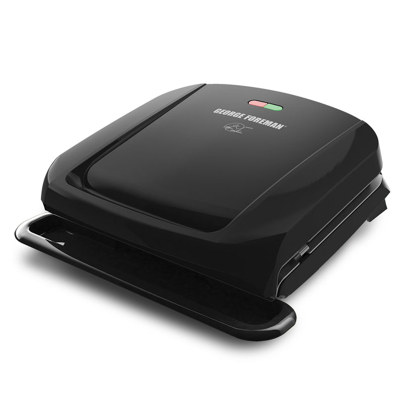 George Foreman 4-Serving Removable Plate Electric Grill and Panini Press, George Tough Non-Stick Coating, Drip Tray Catches Grease, Black - Grill Parts America