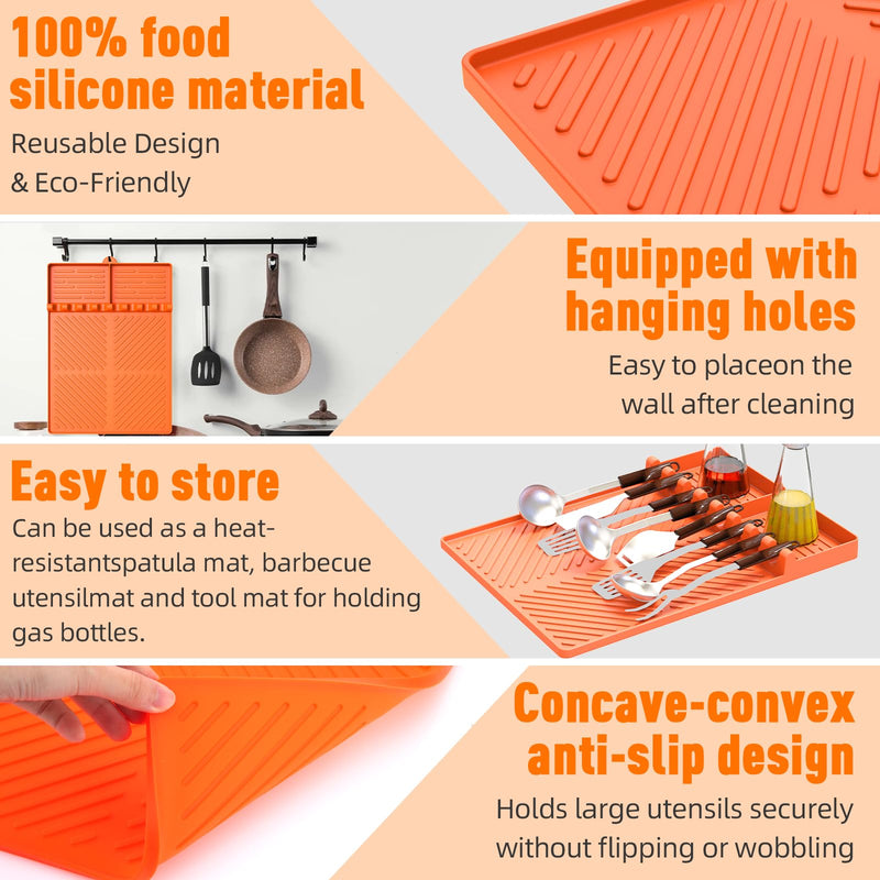 Silicone Grill Mat Compatible with Blackstone, Silicone Griddle Tools Mat with Drip Pad, Spatula Mat for Outdoor Grill Kitchen Counter (Orange) - Grill Parts America