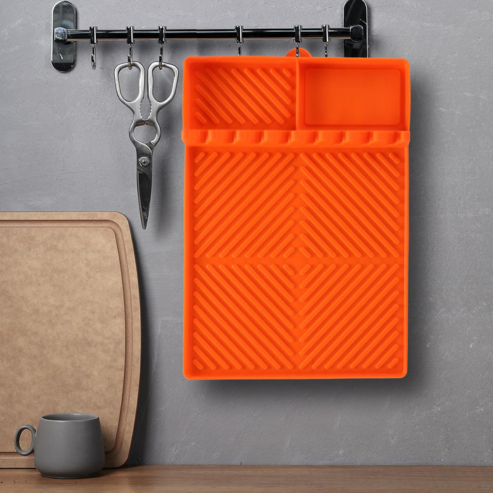 Griddle Mat Barbeque Grill Accessories Tools for Blackstone, Side Shelf Mat Grill Pad for Outdoor Grill Kitchen Counter Spatula Silicone Mat with Drip Pad for Kitchen, Cooking, Countertop (Orange) - Grill Parts America