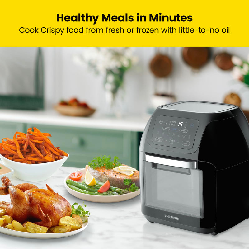 CHEFMAN Multifunctional Digital Air Fryer+ Rotisserie, Dehydrator, Convection Oven, 17 Touch Screen Presets Fry, Roast, Dehydrate, Bake, XL 10L Family Size, Auto Shutoff, Large Easy-View Window, Black - Grill Parts America