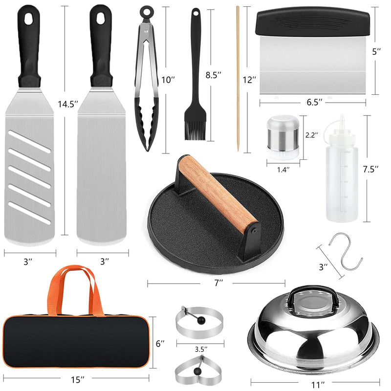 Blackstone Griddle Accessories Kit and Burger Press, 122 PCS Griddle Grill Tools Set for Blackstone Stainless Steel Grill BBQ Spatula Utensils Set with Storage Bag - Grill Parts America