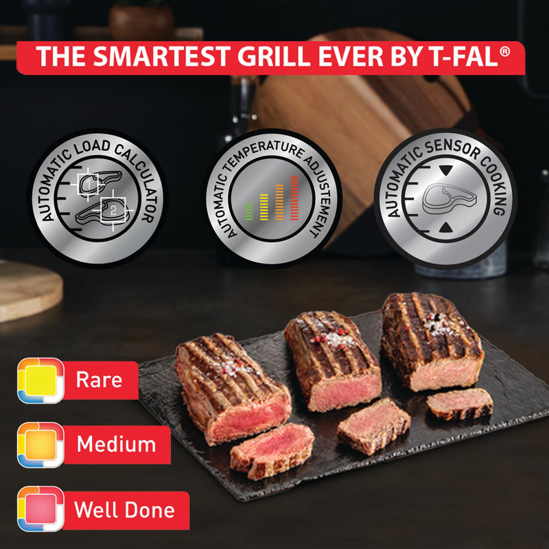 T-fal OptiGrill Stainless Steel Electric Grill Indoor 4 Servings 6 Automatic Cooking Modes, Intelligent grilling rare to well-done, Nonstick Removable Plates, Dishwasher Safe, Panini Press, Silver - Grill Parts America